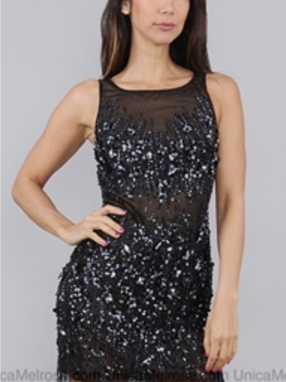 Strapless Black Sequin Bodycon Dress